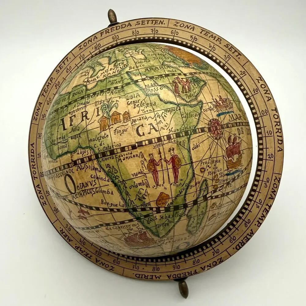 S. M. Olde World Globe Made in Italy Wood Stand Zodiac Vintage MCM Decor 11